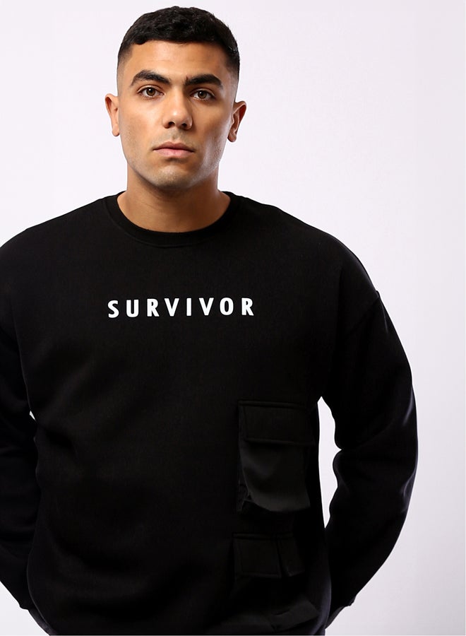 RAVIN Round Neck Slip On Black Printed Sweatshirt - Image 4