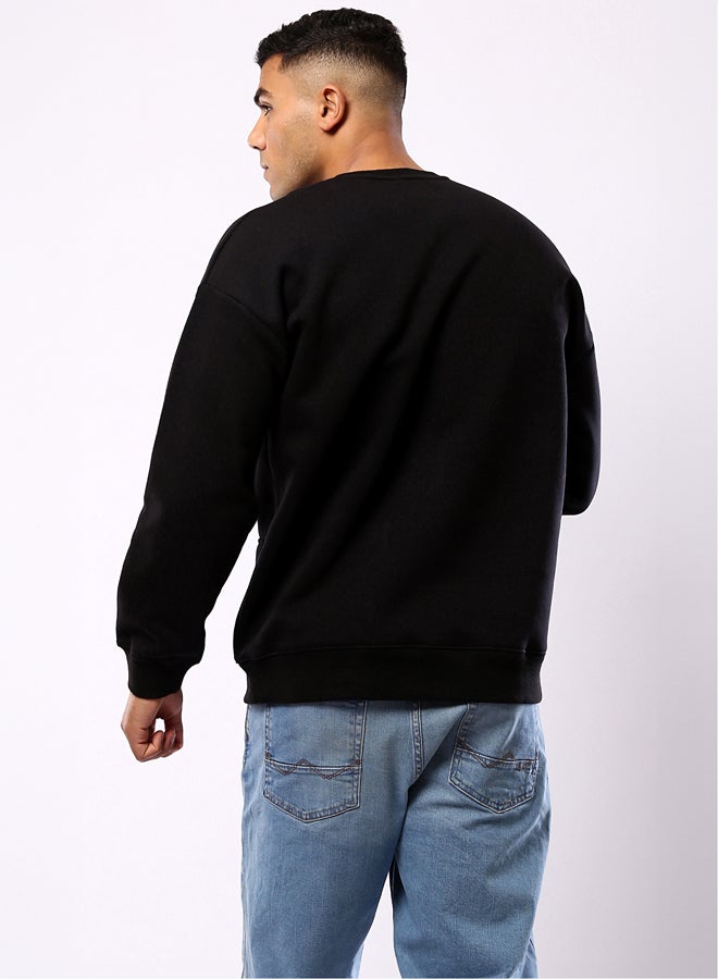 RAVIN Round Neck Slip On Black Printed Sweatshirt - Image 3