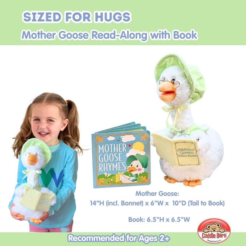 Cuddle Barn - Mother Goose Read-Along (Sage) | Animated Bird Plush with Mouth Movement Recites 7 Nursery Rhymes, Comes with Board Book, 14 inches - Image 2