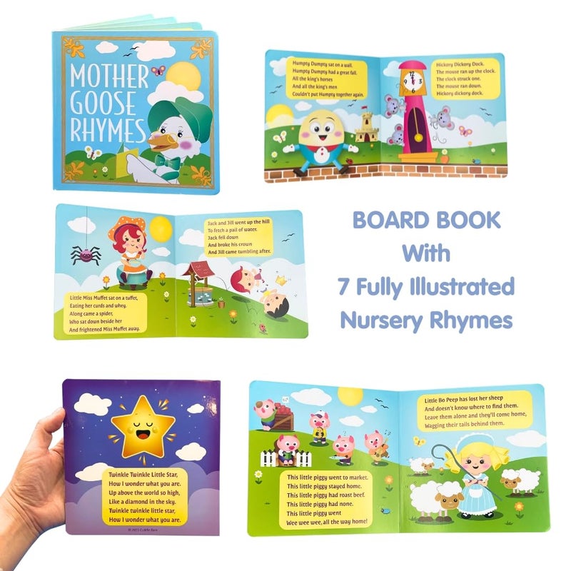 Cuddle Barn - Mother Goose Read-Along (Sage) | Animated Bird Plush with Mouth Movement Recites 7 Nursery Rhymes, Comes with Board Book, 14 inches - Image 4