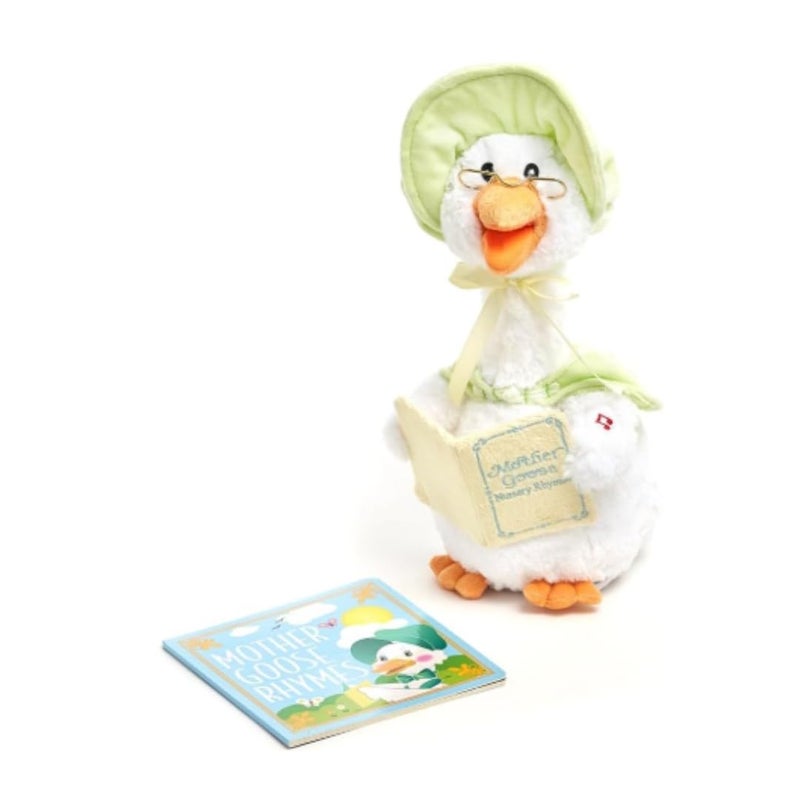 Cuddle Barn - Mother Goose Read-Along (Sage) | Animated Bird Plush with Mouth Movement Recites 7 Nursery Rhymes, Comes with Board Book, 14 inches - Image 1