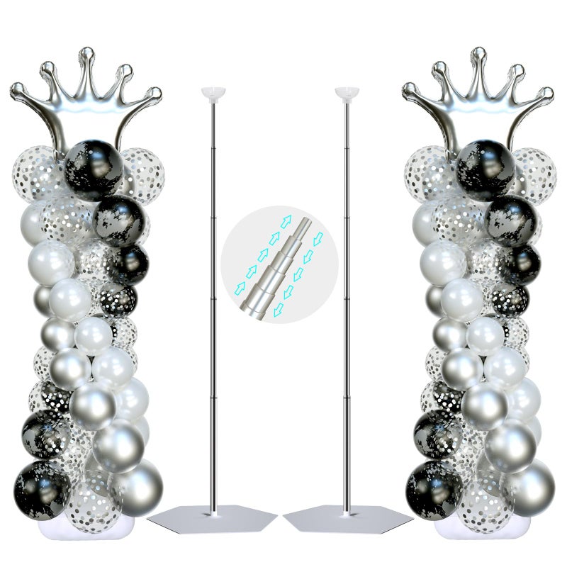SINBEE Balloon Arch Stand, Balloon Arch Kit of 2, 7 Feet Height Adjustable Metal Balloon Column Stand for Party Decorations Wedding Birthday, Graduation Party Decoration, Baby Shower, Silver - Image 1