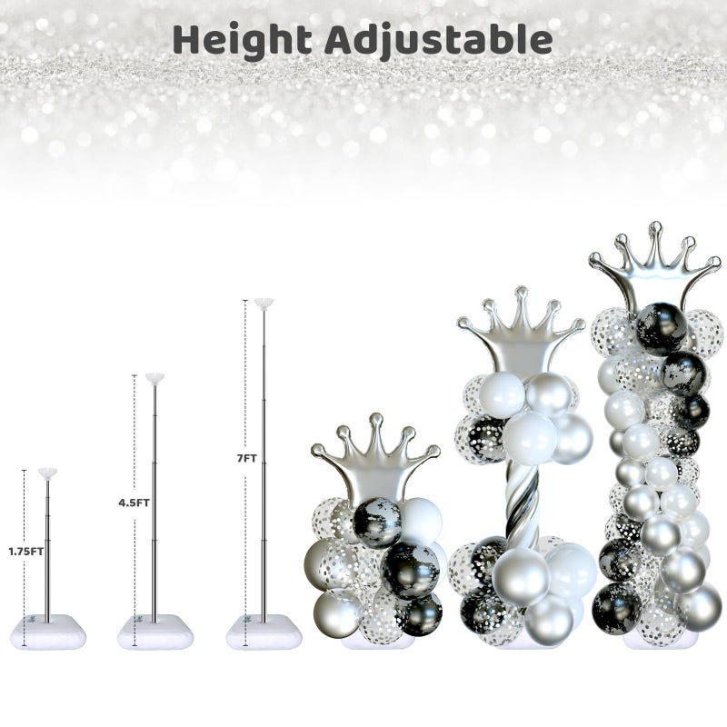 SINBEE Balloon Arch Stand, Balloon Arch Kit of 2, 7 Feet Height Adjustable Metal Balloon Column Stand for Party Decorations Wedding Birthday, Graduation Party Decoration, Baby Shower, Silver - Image 3