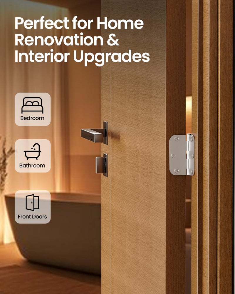 AmzGod Door Hinges Brushed Nickel - 12 Pack 3.5 Inch Rounded with 5/8" Radius Satin Nickel Door Hinges for Interior and Exterior Doors - Heavy Duty 3 1/2" Silver Residential Door Hardware - Image 5