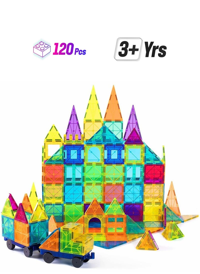LEFAFA Magnetic Building Blocks, 120pcs Kids Magnetic Tiles Building Sets, 3D  Building Blocks Construction Educational STEM Toys Gifts for Toddlers Boys Girls 3 4 5 6 7 8 9 10 + Year Old  - Image 1