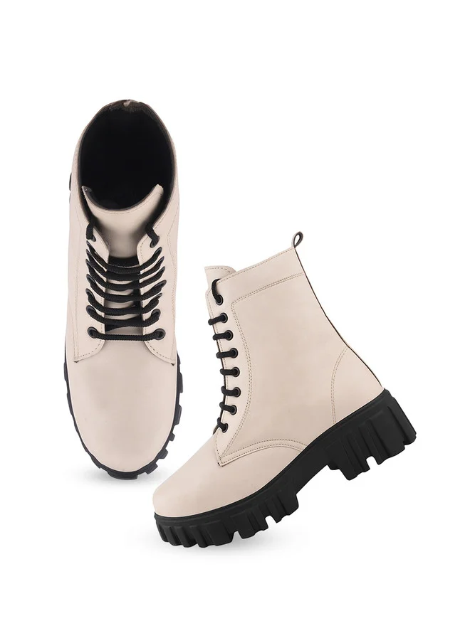 Shoetopia Shoetopia Women's Combat Boots Chunky Platform Lace-Up Ankle Boots with Lug Sole | Faux Leather Fashion Boots for Fall & Winter