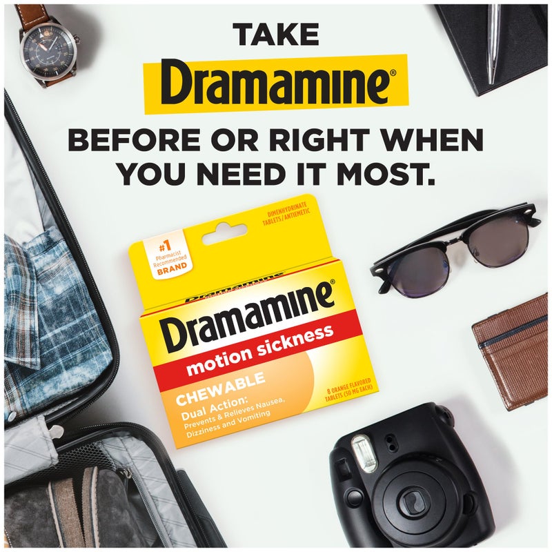 Dramamine Chewable, Motion Sickness Relief, Orange Flavor, 8 Count - Image 3
