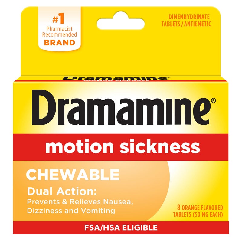 Dramamine Chewable, Motion Sickness Relief, Orange Flavor, 8 Count - Image 1