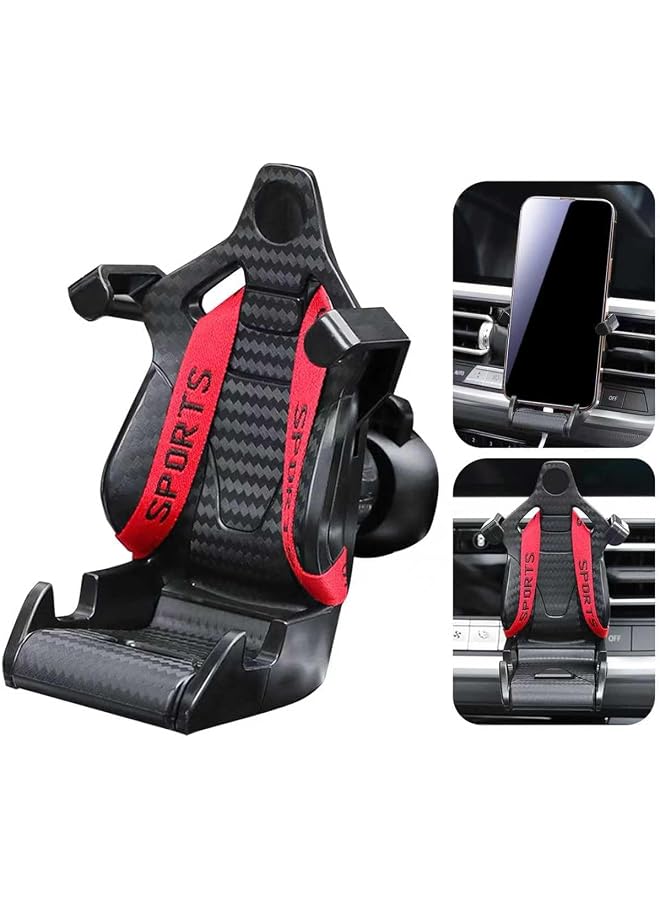 S-TOP Car Phone Holder, Universal ABS Smartphone Mount, Durable 360 Rotatable Air Vent Clip, Racing Seat Style, Secure Stable Grip for Driving Travel Road Trip, Red - Image 1