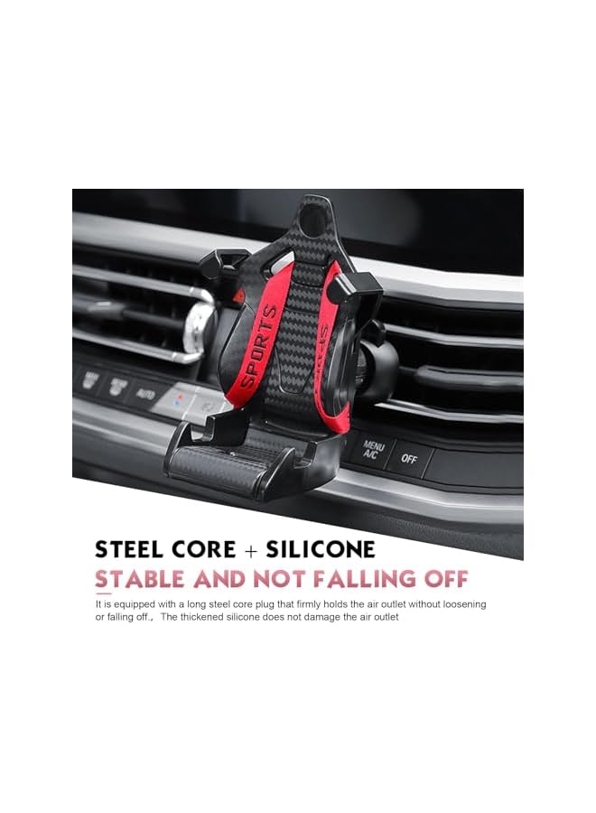 S-TOP Car Phone Holder, Universal ABS Smartphone Mount, Durable 360 Rotatable Air Vent Clip, Racing Seat Style, Secure Stable Grip for Driving Travel Road Trip, Red - Image 4