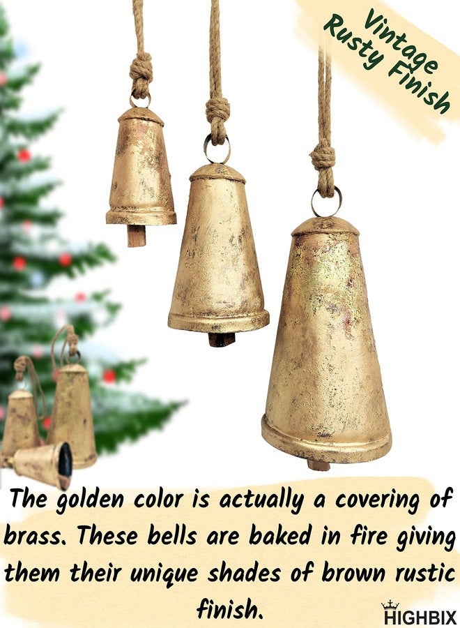 HIGHBIX Set of 3 Giant Harmony Cow Bells Huge Vintage Handmade Rustic Lucky Christmas Hanging Cone Bells (X-Large) - Image 5