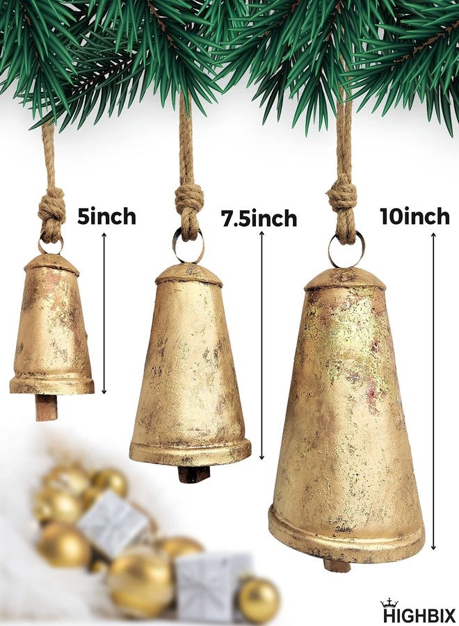 HIGHBIX Set of 3 Giant Harmony Cow Bells Huge Vintage Handmade Rustic Lucky Christmas Hanging Cone Bells (X-Large) - Image 2