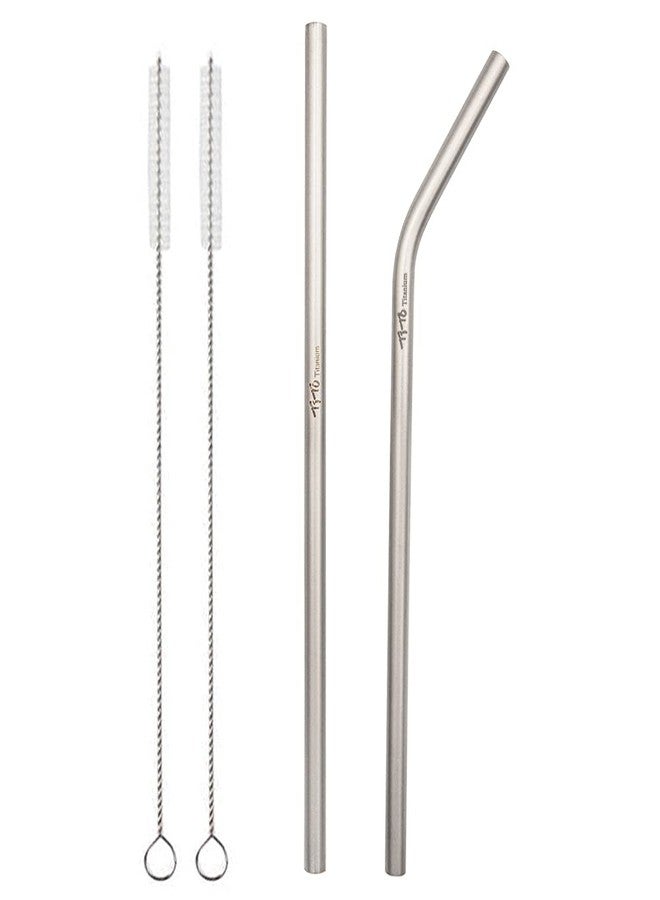 TiTo Titanium straw supper strong and ultralight Drinking straw with cleaning brush Dia 7mm X 0.4mm with bent and straight two shape (pack of 2) (1 straight & 1 bent) - Image 1