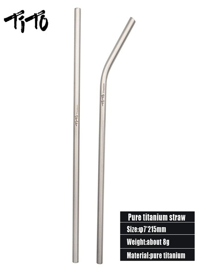 TiTo Titanium straw supper strong and ultralight Drinking straw with cleaning brush Dia 7mm X 0.4mm with bent and straight two shape (pack of 2) (1 straight & 1 bent) - Image 2