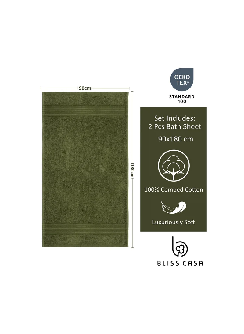 Bliss Casa 2-Piece Bath Sheets, 100% Combed Cotton 550 GSM Superior Quality Towels, Quick Dry Highly Absorbent 90x180 cm