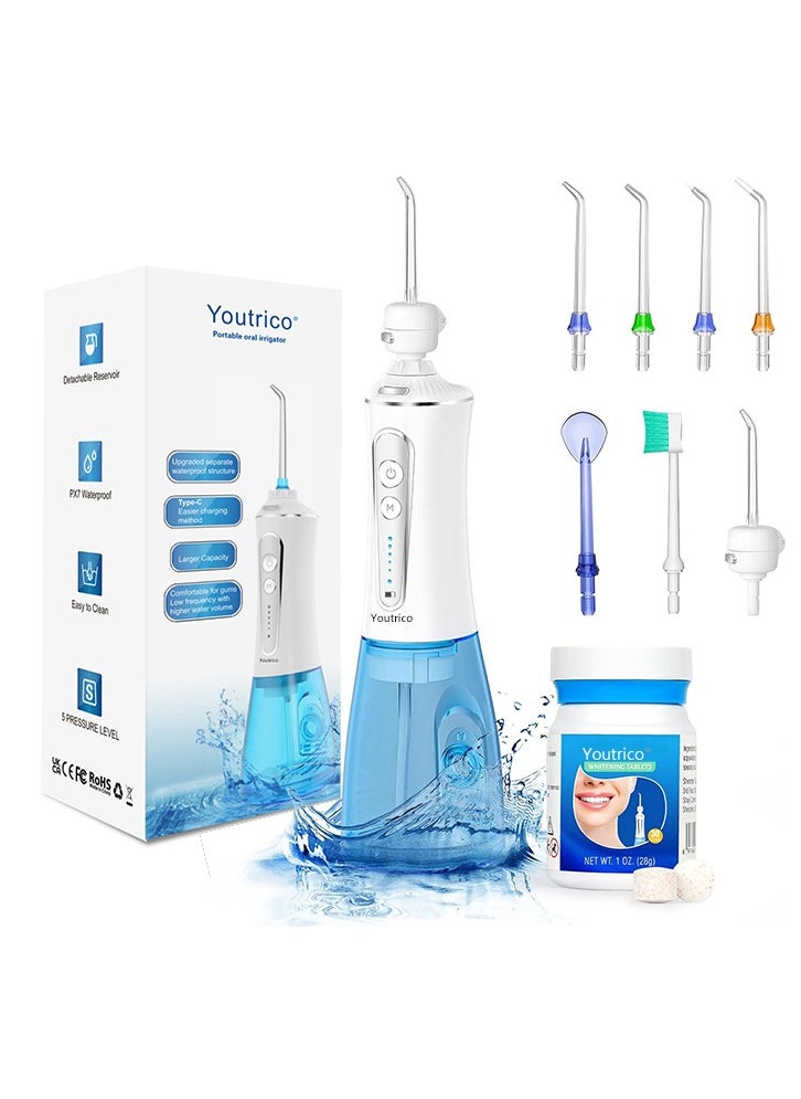 Youtrico 2023 upgraded whitening water floss  portable and rechargeable  gentle teeth whitening IPX7 waterproof 