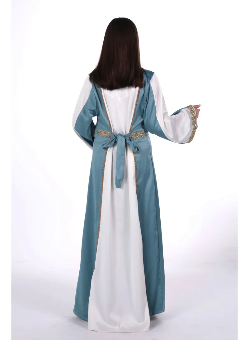 Al Bent Al Sharqieh Petrol Blue women satin jalabiya dress for Women | Best Price UAE