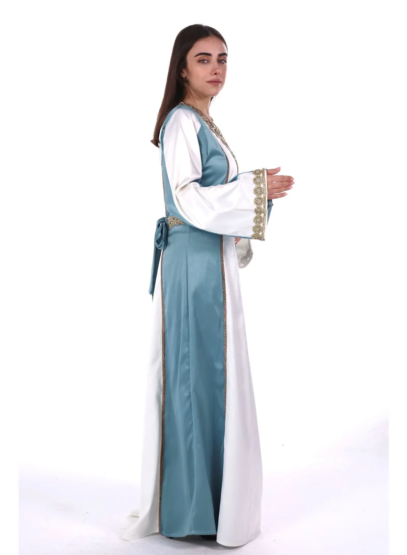 Al Bent Al Sharqieh Petrol Blue women satin jalabiya dress for Women | Best Price UAE