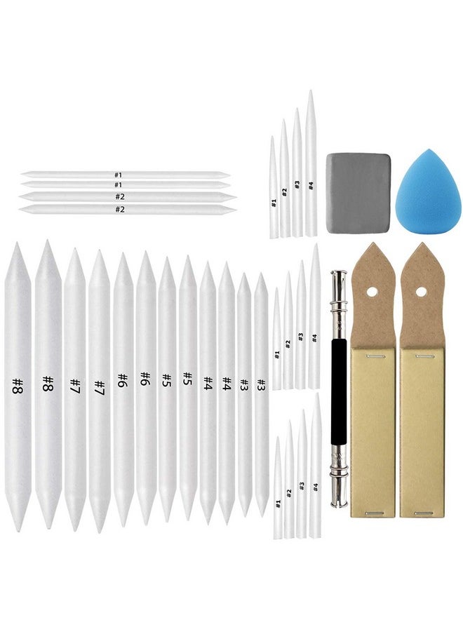 kootiko - 33 Pcs Blending Stumps And Tortillions Set Art Blenders With Sketch Sandpaper Pencil Sharpener Pencil Extension Tool Drawing Kneaded Eraser Sponge For Student Sketch Drawing Tool - Image 1