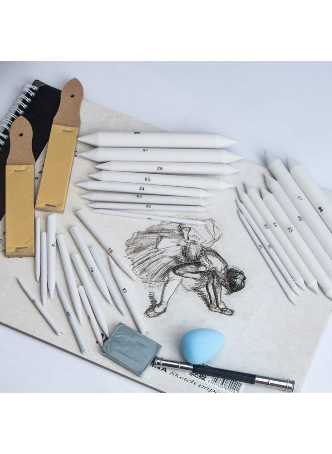 kootiko - 33 Pcs Blending Stumps And Tortillions Set Art Blenders With Sketch Sandpaper Pencil Sharpener Pencil Extension Tool Drawing Kneaded Eraser Sponge For Student Sketch Drawing Tool - Image 1