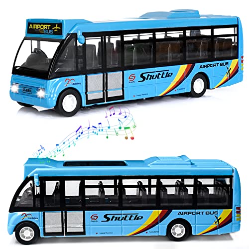 Crelloci City Bus Toys Cars DieCast Metal Airport Cars for Boy 38 Years Old Pull Back Blue Play Vehicle with Sound and Light Up for Kids Girls Gift - Image 1