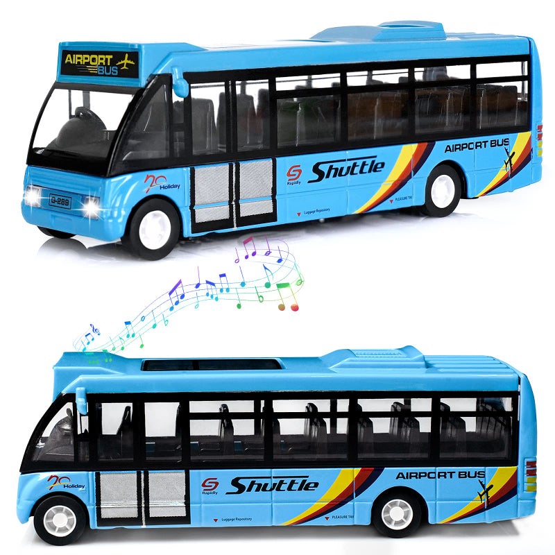 Crelloci City Bus Toys Cars DieCast Metal Airport Cars for Boy 38 Years Old Pull Back Blue Play Vehicle with Sound and Light Up for Kids Girls Gift - Image 2
