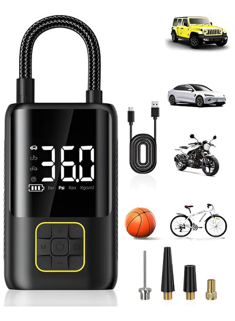Portable Car Air Pump – Digital Tire Inflator with LED Display, Rechargeable USB-C, 150 PSI, for Car, Bike, Motorcycle, Sports Equipment - Image 1