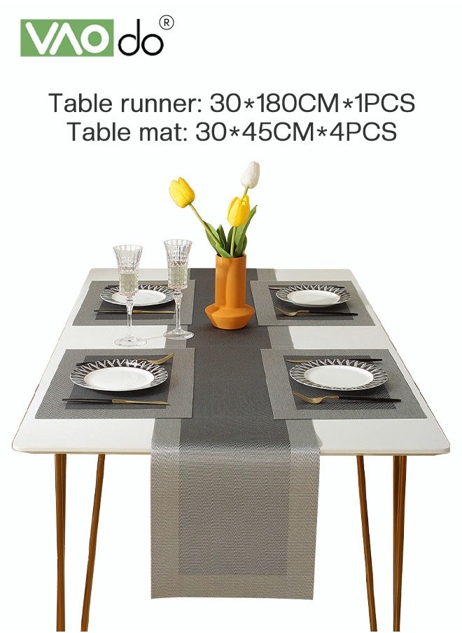 VAOdo 5PCS Table Runner and Table Mat*4pcs Simple Shape Oil-proof Easy To Clean Suitable For Restaurants Hotels Coffee Shops Etc  - Image 2