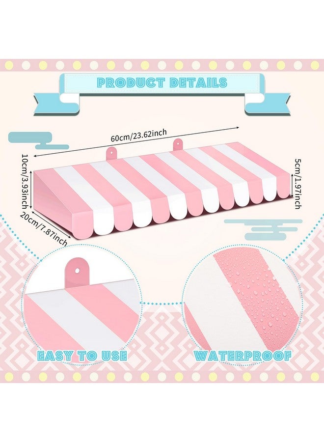 BOAO Boao 4 Pack Circus Awning Decoration 3D Stripe Cardboard Awning Carnival Wall Decor Circus Party Favors for Lemonade Stand Bakery Ice Cream Truck Bulletin Board Decor(Pink and White)  - Image 2