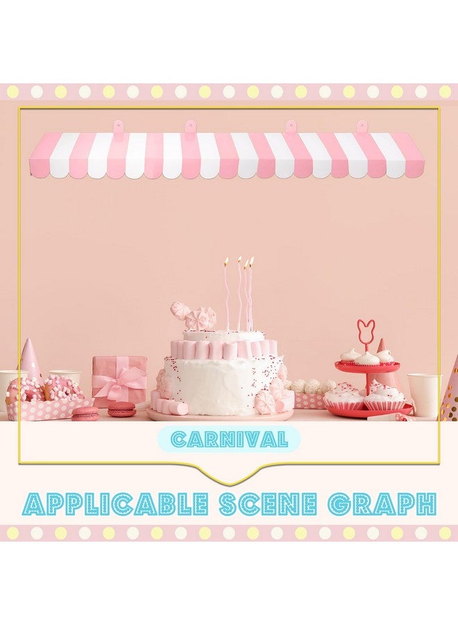 BOAO Boao 4 Pack Circus Awning Decoration 3D Stripe Cardboard Awning Carnival Wall Decor Circus Party Favors for Lemonade Stand Bakery Ice Cream Truck Bulletin Board Decor(Pink and White)  - Image 4