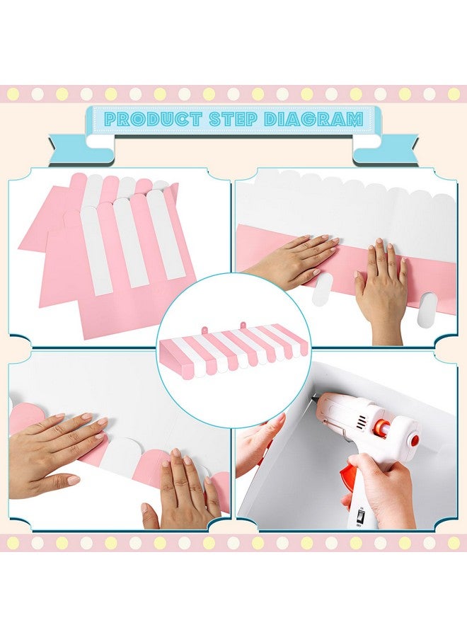 BOAO Boao 4 Pack Circus Awning Decoration 3D Stripe Cardboard Awning Carnival Wall Decor Circus Party Favors for Lemonade Stand Bakery Ice Cream Truck Bulletin Board Decor(Pink and White)  - Image 3