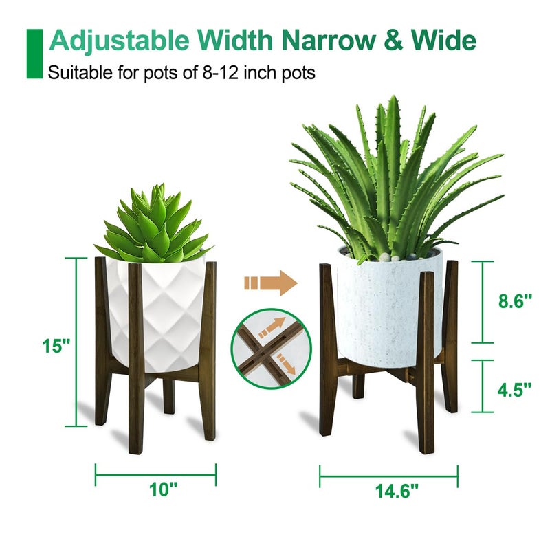 Rnined Plant Stand Indoor, Bamboo Plant Shelf, Adjustable Corner Plants Flower Holders Single Floor Plant Stand, Fits 8 to 12 Inches Pots,(Pot & Plant Not Included)(walnut) - Image 2