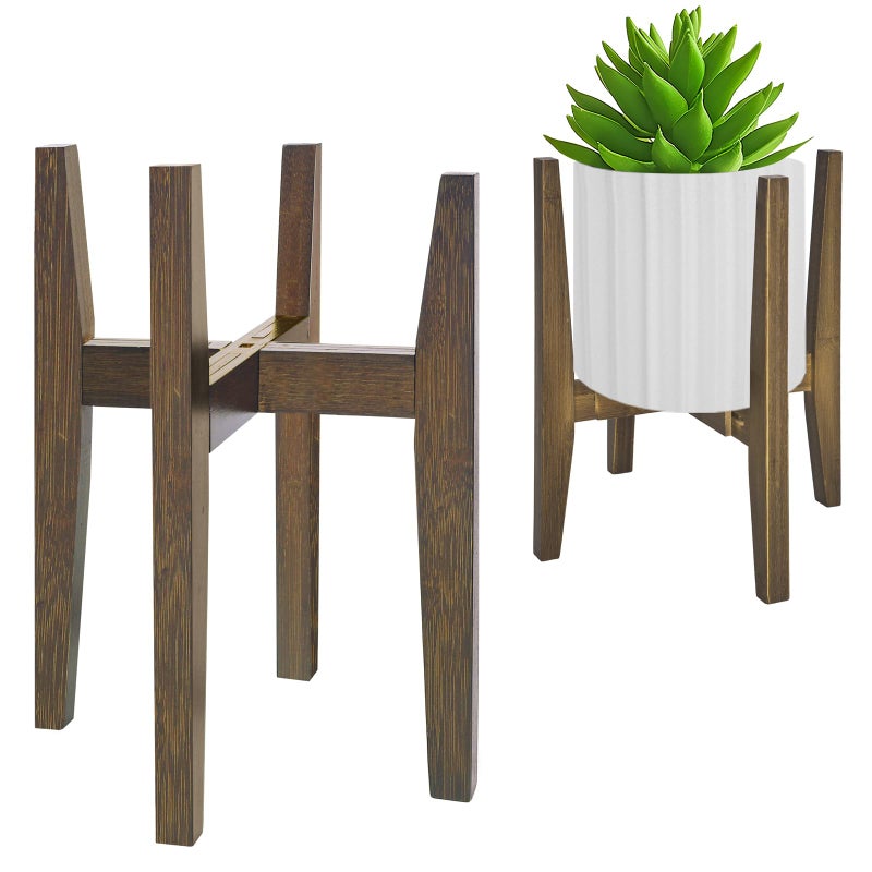 Rnined Plant Stand Indoor, Bamboo Plant Shelf, Adjustable Corner Plants Flower Holders Single Floor Plant Stand, Fits 8 to 12 Inches Pots,(Pot & Plant Not Included)(walnut) - Image 1