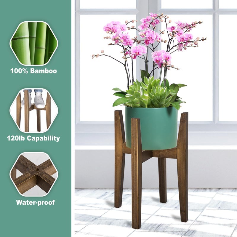 Rnined Plant Stand Indoor, Bamboo Plant Shelf, Adjustable Corner Plants Flower Holders Single Floor Plant Stand, Fits 8 to 12 Inches Pots,(Pot & Plant Not Included)(walnut) - Image 3