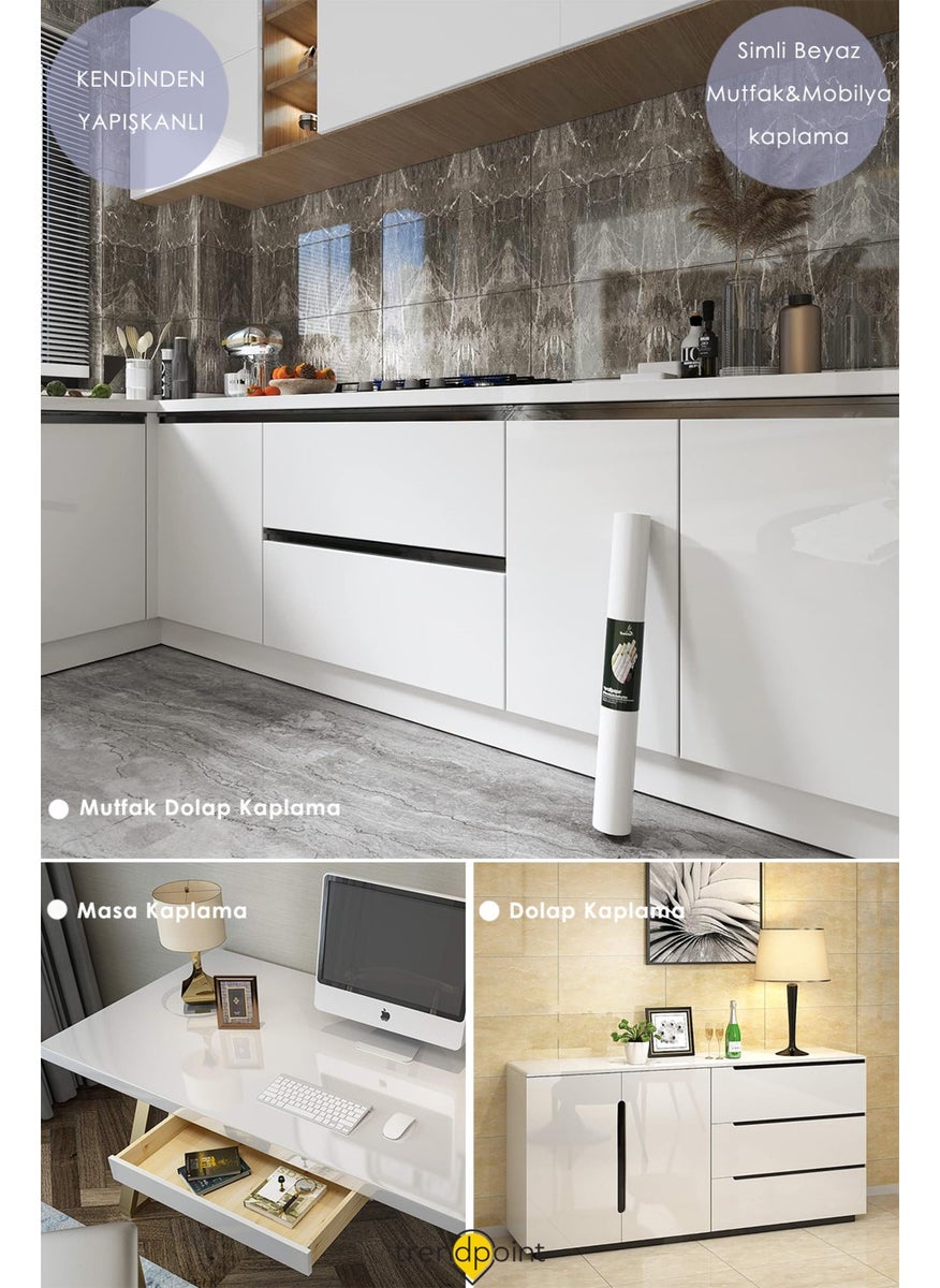 Trendpoint Self-Adhesive 60CM×500CM Silvery White Wallpaper Kitchen Countertop Cabinet Table Covering  - Image 2