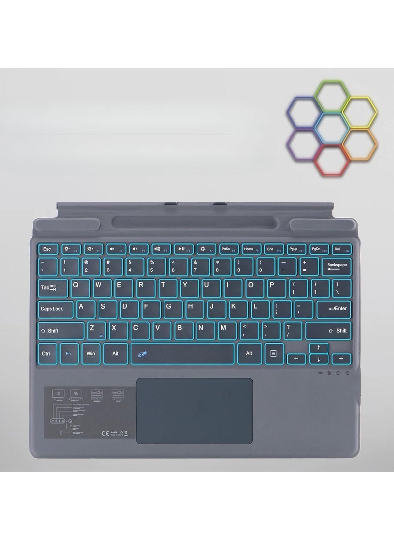 Backlit Bluetooth Keyboard Compatible with Microsoft Surface Pro 11 2024 Magnetic 7-Color Removable Pen Slot  - Image 1