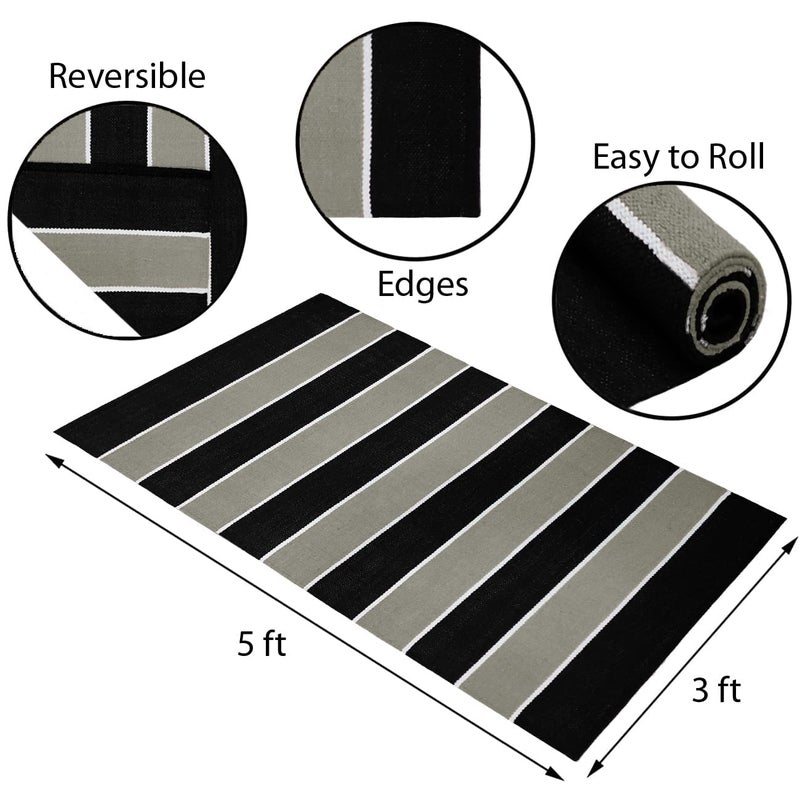 STONEMUNK Modernised & Reversible 100% Cotton Carpet Runner Winter Foot Protector for Bedrooms, Kitchen, Guestrooms (4x6 Feet, Black) - Image 2