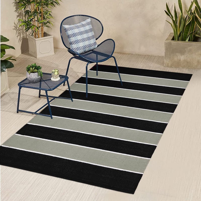 STONEMUNK Modernised & Reversible 100% Cotton Carpet Runner Winter Foot Protector for Bedrooms, Kitchen, Guestrooms (4x6 Feet, Black) - Image 1