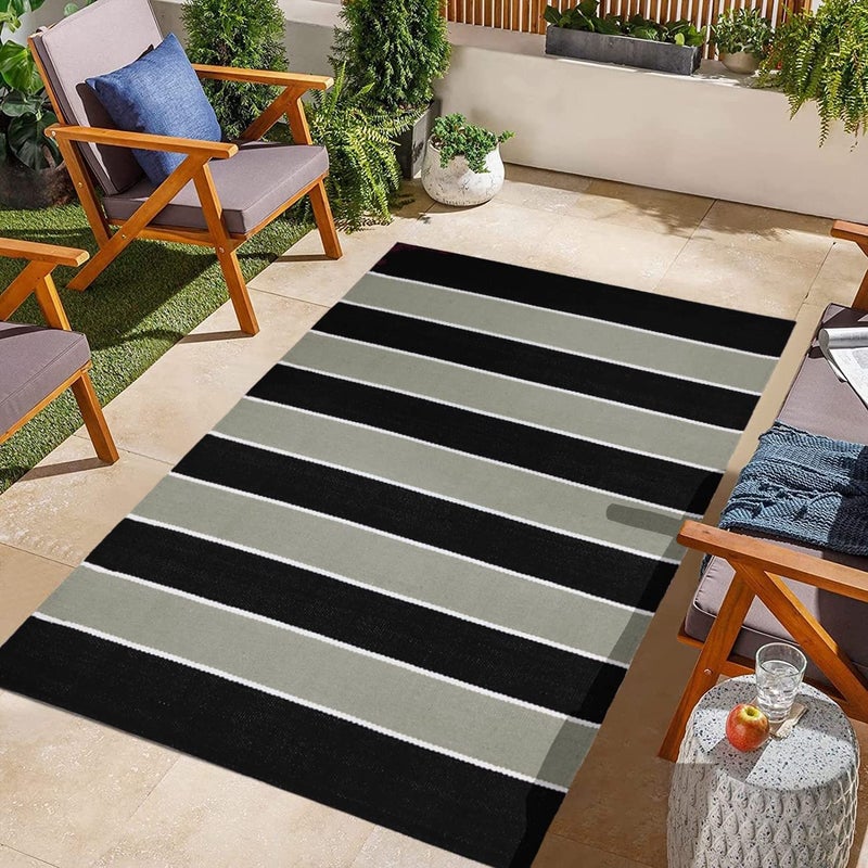 STONEMUNK Modernised & Reversible 100% Cotton Carpet Runner Winter Foot Protector for Bedrooms, Kitchen, Guestrooms (4x6 Feet, Black) - Image 3