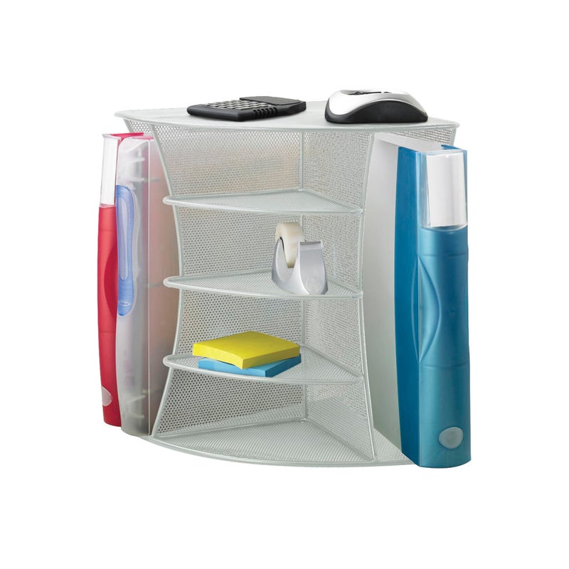 Safco Products 3261SL Onyx Mesh Corner Organizer - Durable Steel Mesh Corner Storage and Desk Top Organizer. Space Saving, For Home, Office & Classroom Organization, 13" x 15" x 11 ; Silver - Image 1