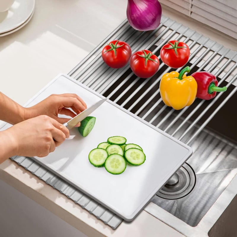 HANZENMA Roll Up Dish Drying Rack Over The Sink Kitchen Roll Up Sink Drying Rack Multipurpose Foldable Sink Drying Mat HeatResistant AntiSlip  AntiRust Dish Rack for Kitchen 17 x 13 Grey - Image 5