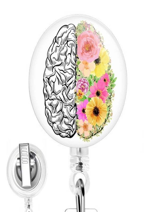 Limeloot Floral Brain Badge Reel for Nurses - Mental Health and Neuro Badge Reel with 360 Swing Clip and 34 Inch Cord - Image 1