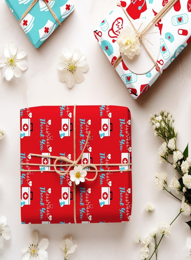 Whaline 12 Sheet Nurse Wrapping Paper Medical School Gift Wrap Paper Bulk Folded Flat Healthcare Stethoscope Craft Papers for Nurses Doctors DIY Crafts Gift Packing, 19.7 x 27.6 Inch - Image 4