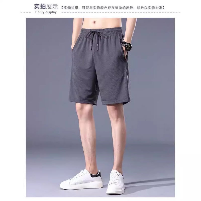 Summer Thin Mesh Ice Silk Shorts Mens Elastic Quick-drying Sports Pants Elastic Waist Straight Zipper All-match Pants Dark gray - Image 4