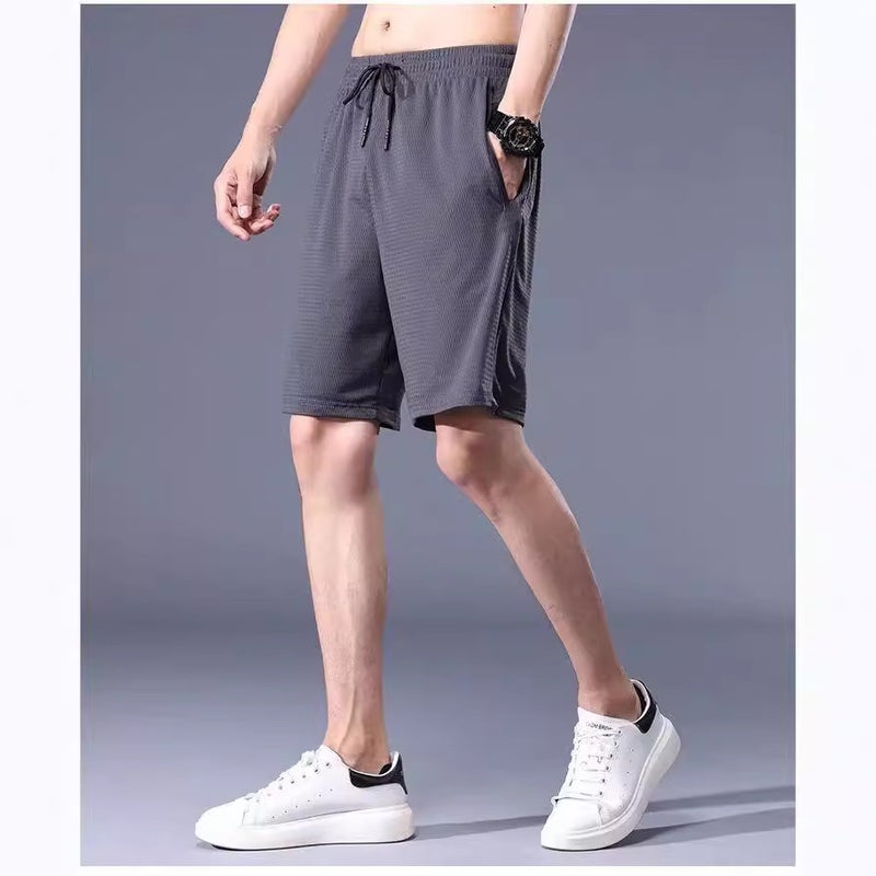 Summer Thin Mesh Ice Silk Shorts Mens Elastic Quick-drying Sports Pants Elastic Waist Straight Zipper All-match Pants Dark gray - Image 5