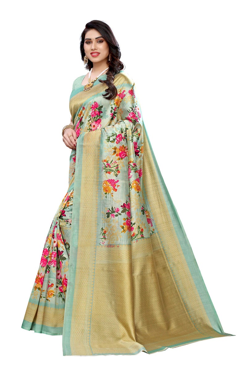 Yashika Women's Art Silk Saree With Unstitched Blouse Material. - Image 2