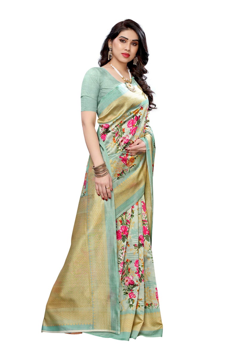 Yashika Women's Art Silk Saree With Unstitched Blouse Material. - Image 3