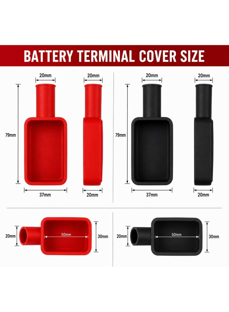 Melfi Battery Terminal Protector Caps, Soft Flexible Silicone Rubber Positive & Negative Battery Terminal Covers, Insulated Dustproof Battery Post Covers for Cars, Trucks, Boats & RVs (Red & Black) - Image 2