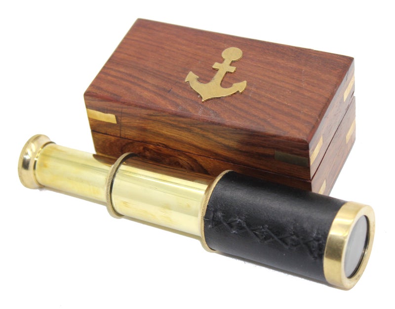 Govinda Handcrafted Nautical Spyglass Brass and Leather 6 Inch Telescope with Rosewood Box Gift for Maritime Enthusiasts and Kids Telescopes Collectors - Image 2