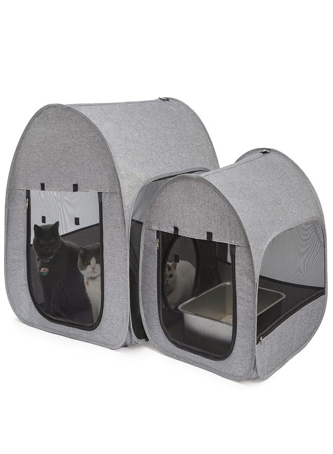 LUCKITTY قفص لعب محمول للقطط من لاكيتي، غرفة ولادة، حظيرة، نقاهة ما بعد الجراحة، تصميم منزل يوفر ثباتًا أفضل، خيمة قابلة للطي للحيوانات الأليفة للاستخدام الداخلي والخارجي، بيوت وشقق للقطط باللون الرمادي الداكن - Image 1